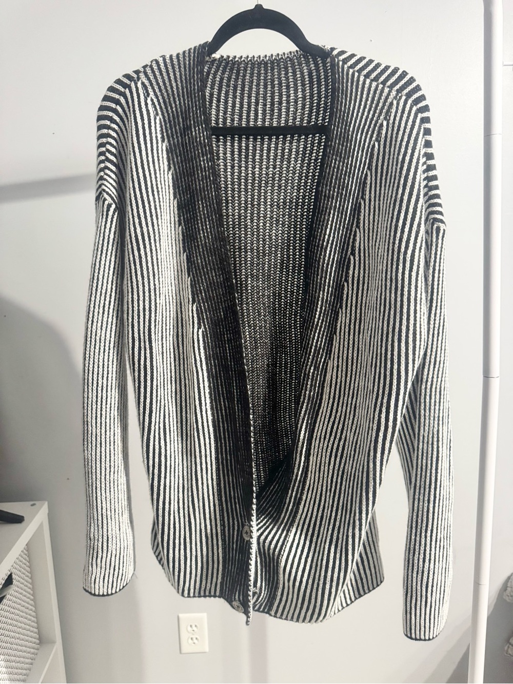SHEIN Black and White Striped Open Front Cardigan